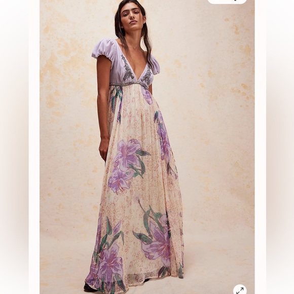 FREE PEOPLE COLETTE MAXI DRESS IN IVORY COMBO 12 EMBELLISHED - Picture 1 of 14